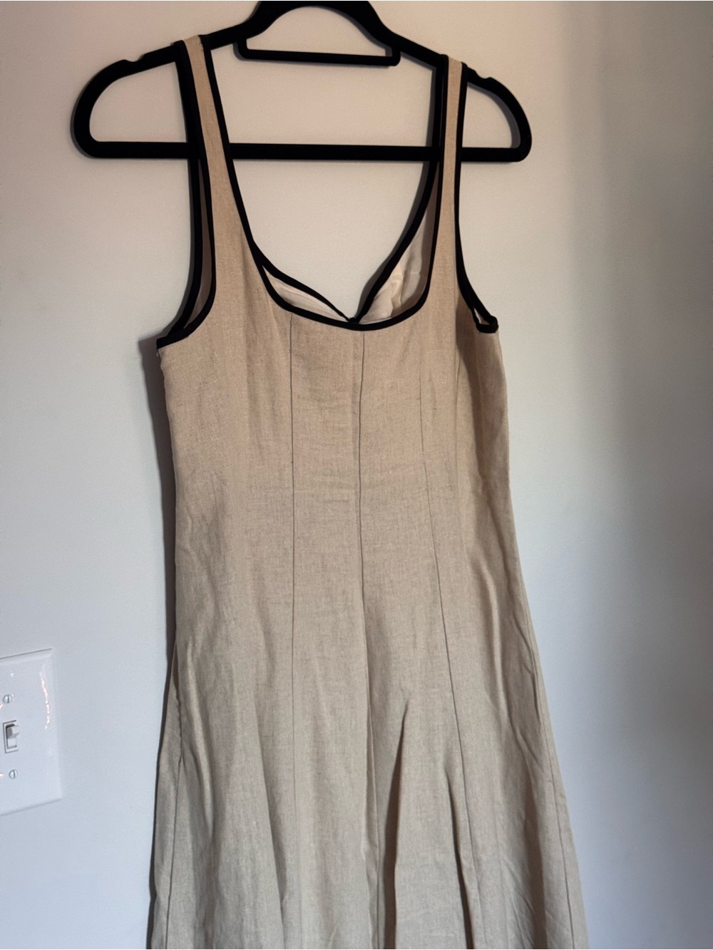 Zara Contrast Trim Midi Dress Light Beige size S - Picture 4 of 5
